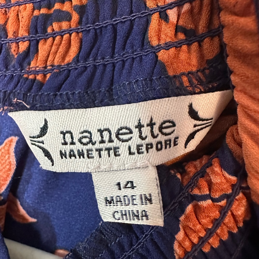 Nannette Lepore Navy and Orange Floral Midi Dress - Picture 7 of 7